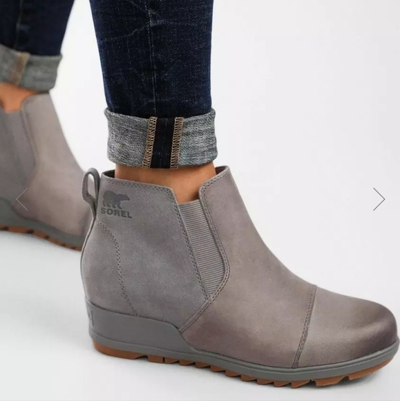 NEW Sorel Women Evie Chelsea Distresed Leather Wedge Waterproof Boots shoes 5 - Picture 1 of 14
